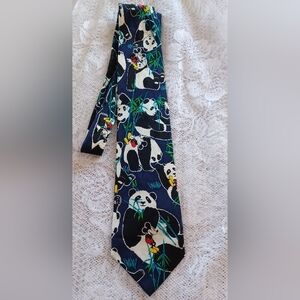 VINTAGE DISNEY MICKEY, INC NECKTIE MICKEY/PANDA BEARS/BAMBOO 100% SILK HAND MADE